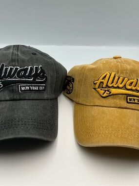 Always Embroidered Baseball Cap - Mustard and Charcoal Set Of 2
